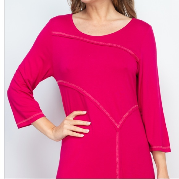 Fuchsia midi shift dress, 3/4 sleeve, NEW! - Picture 5 of 14